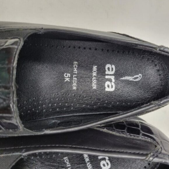 Ara Leather Crocodile Print Mokassin Slip On Loafer Shoe Black - Picture 11 of 12